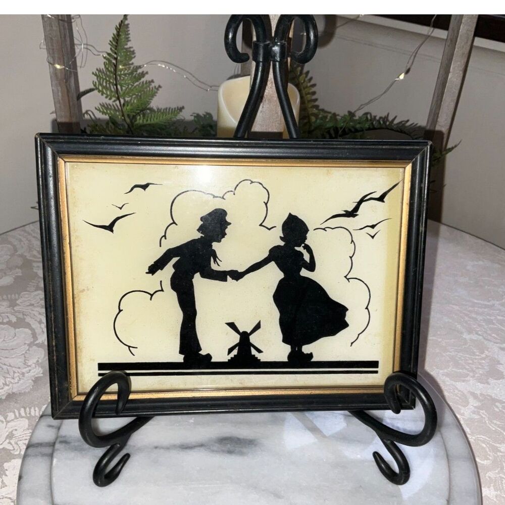 Vintage Reverse Painting on Glass Bashful with a Dutch Treat Silhouette